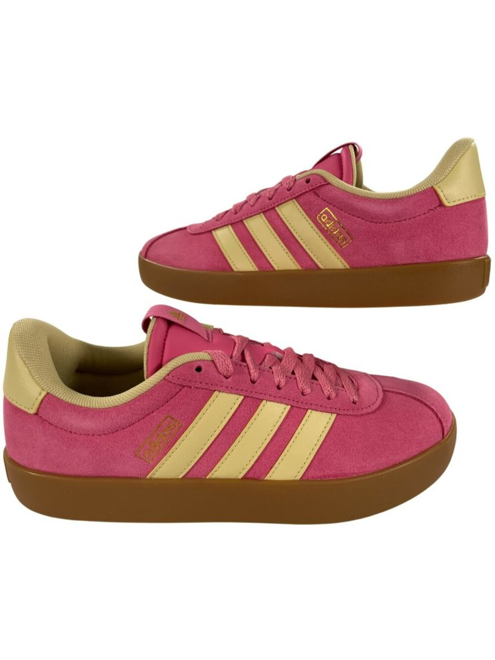 Adidas VL Court 3.0 Shoes Pink & Yellow Athletic Suede Sneakers Women's Sz 9 NEW